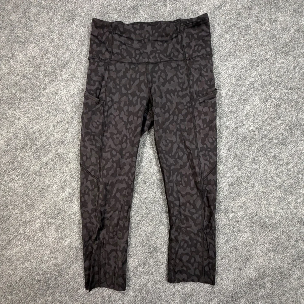 Lululemon Fast and Free HR Crop 19 Nulux Camo Leggings Grey Black Womens 4